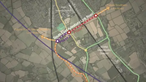 Buckinghamshire Council Aerial map showing route of new dual carriageway link road in Aylesbury