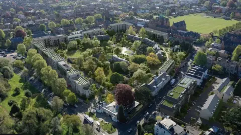 Kin Creatives An artist's impression of proposed new housing on the former Bristol Zoo site - an ariel view. 