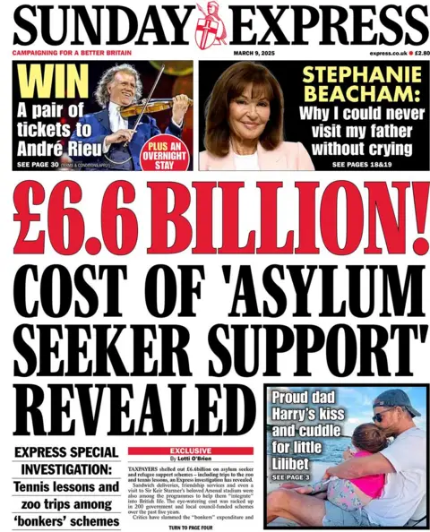 Headline Sunday Express berbunyi: £ 6,6 miliar! Biaya 'dukungan pencari suaka' terungkap