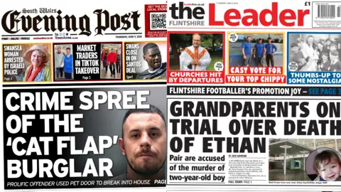 The front page of the South Wales Evening Post and the Flintshire Leader