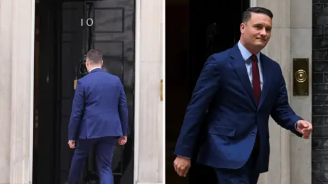 Composite image of Streeting going into No 10 and leaving
