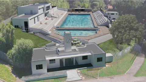Architect plans for outdoor swimming pool