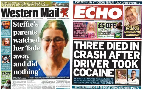The front pages of the Western Mail and the South Wales Echo