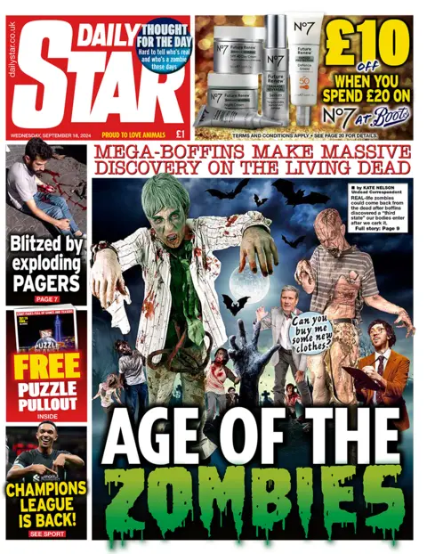 Daily Star headlines "age of the zombies"