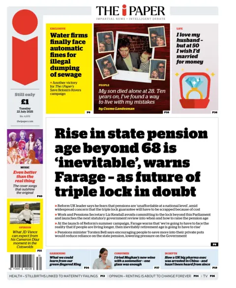  "Rise in state pension age beyond 68 is 'inevitable', warns Farage - as future of triple lock in doubt".
