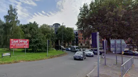 Google Cars and other vehicles on Bedminster Bridge roundabout in Bristol