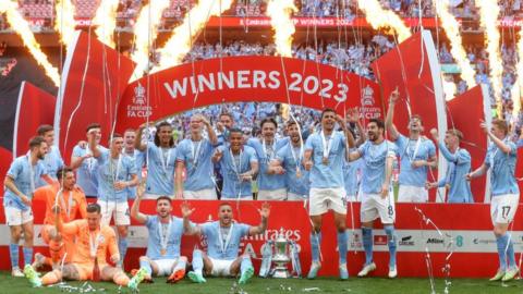 Manchester City celebrate winning the FA Cup in 2023