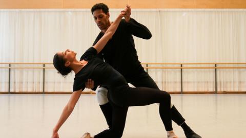 Dancers from the Birmingham Royal Ballet perform a rehearsal during the launch event for Black Sabbath - The Ballet