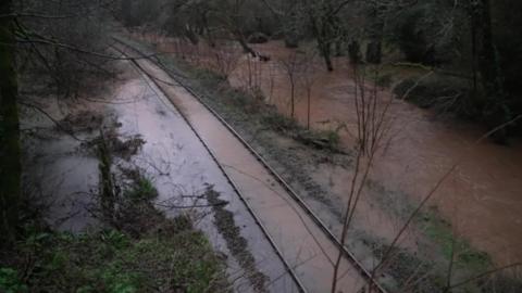 Flooding on the Liskeard to Looe line in Cornwall
