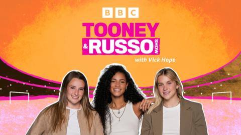Ella Toone, Vick Hope and Alessia Russo promotional image for the Tooney and Russo Show with Vick Hope.
