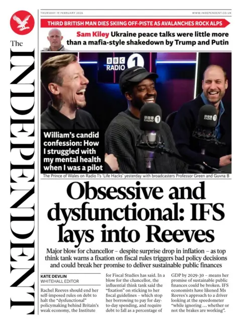The front page of the Independent reads: "Obsessive and dysfunctional: IFS lays into Reeves."