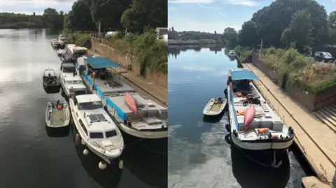 Elmbridge Borough Council Two images of boats on a river, side by side. 