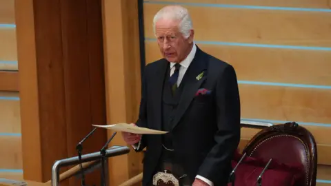 PA Media King Charles speaking successful  the Scottish Parliament 