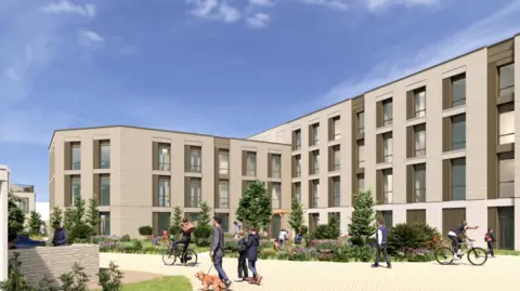 Wavensmere Homes Limited A CGI showing people walking outside apartment blocks which will be built on the North Place car park in Cheltenham