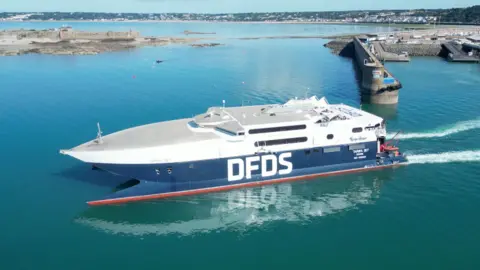 DFDS Tarifa leaving port in St Helier.