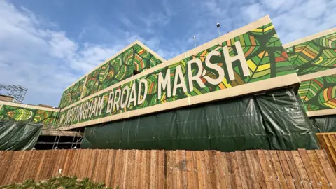 BBC The remaining frame of the former Broad Marsh shopping centre