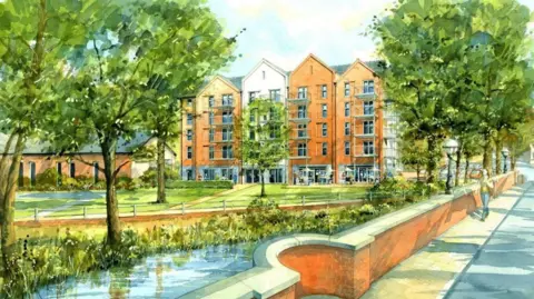 An artist's illustration of the planned development in Leatherhead at Claire House and James House