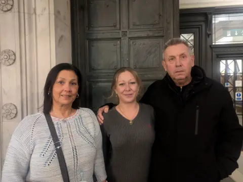 Ricky Crosher's family are pictured from left, mother Sue Beck, sister Faye Crosher and father Steve Crosher