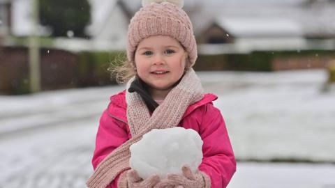 Little girl with snowball