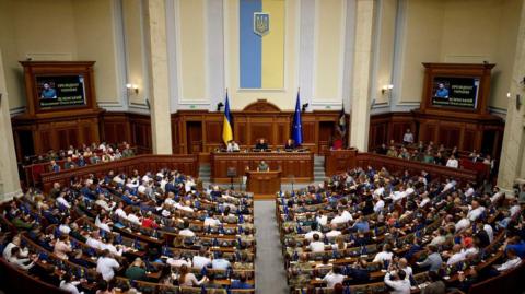 Ukrainian President Volodymyr Zelensky addresses the nation's parliament in Kyiv in 2023.