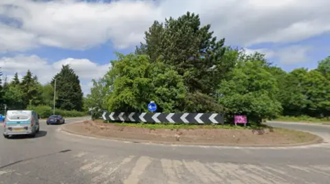 Google The roundabout linking the A17 with Stapleford Lane at Coddington in Nottinghamshire