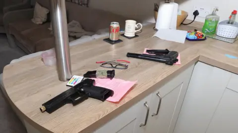 Crown Prosecution Service Two guns on a kitchen side unit in a caravan.
