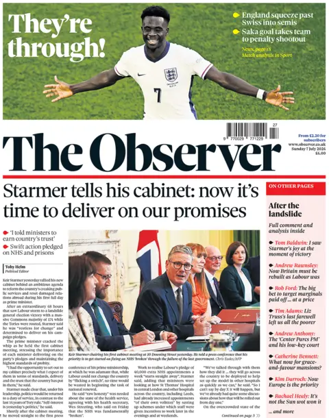 Front page of the Observer