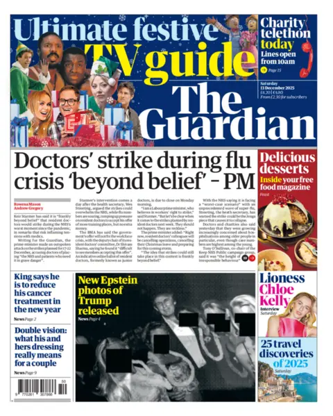 "Doctors' strike during flu crisis 'beyond belief' – PM", reads the headline on the front page of the Guardian.