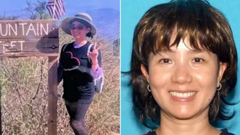 Police handout Ms Nguyen is seen hiking and in the portrait