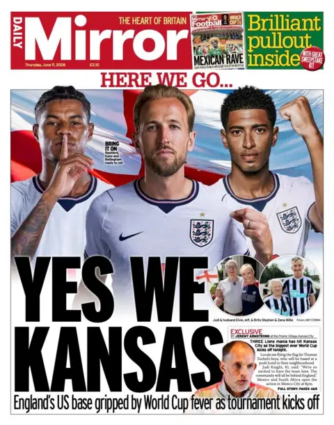 The headline on the front page of the Daily Mirror reads: "Yes we Kansas."