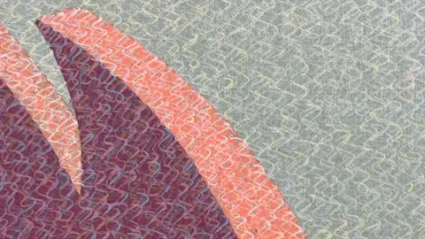 Close-up of part of a painting showing the squiggles on it knowns as 'excitations' by Orlik.