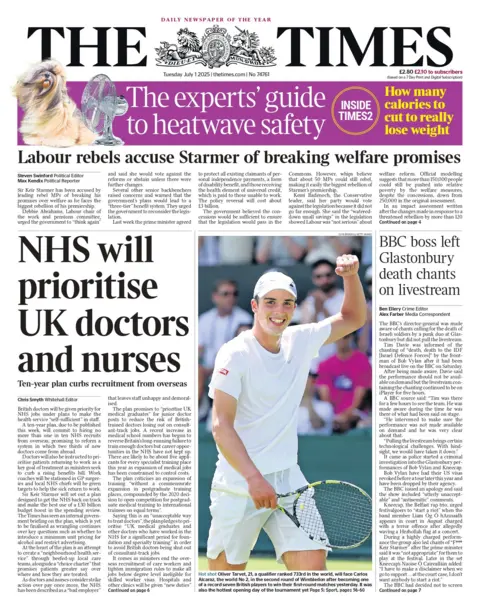 "NHS will prioritise UK doctors and nurses" reads the headline on the front page of The Times.