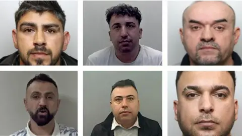 Home Office Mugshots of top left to right: Jozef Kadet, Redar Curtis, Yassen Jalal Mohammed, Dlawar Omar, Khales Akram Jabar and Muhamad Jamal Hamadamin