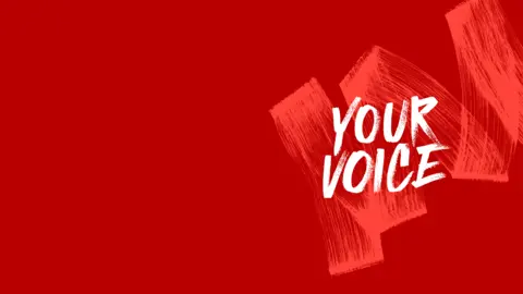 BBC Your Voice index image. Large Your Voice text in white against a red background. 