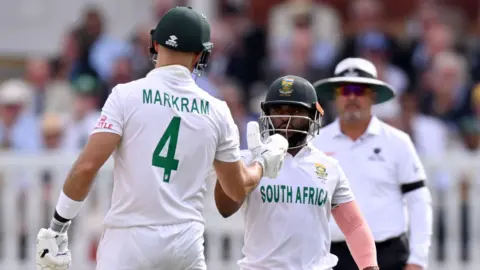 South Africa batters Temba Bavuma and Aiden Markram embrace at Lord's 