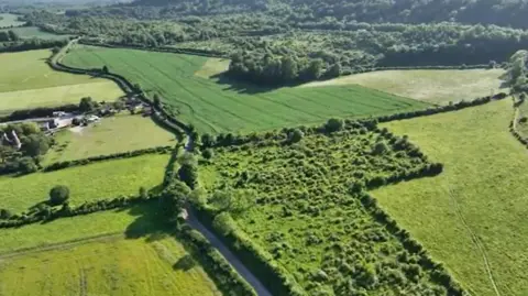 Aerial view of the farmland in Polhill, Sevenoaks