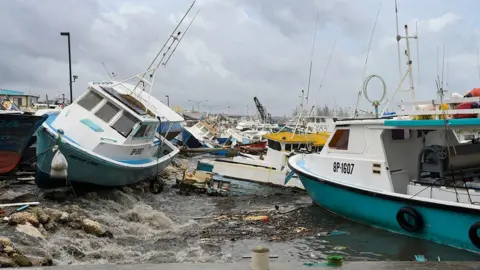 Getty Images Boats damaged in Hurricane Beryl