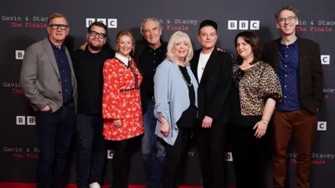 PA Media Steffan Rhodri, James Corden, Joanna Page, Larry Lamb, Alison Steadman, Matthew Horne, Ruth Jones and Robert Wilfort at the Gavin & Stacey finale premiere