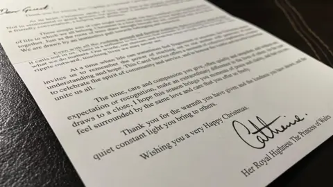 Jon Wright/BBC A close up of a typed letter, the signature says Catherine her royal highness the princess of Wales