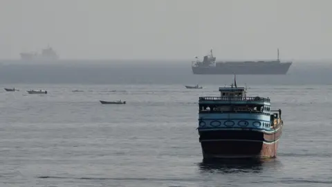 Vessels in the Strait of Hormuz, as seen from the Musandam Peninsula, Oman (3 August 2026)