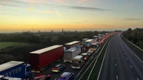 A heavy  congested motorway lane