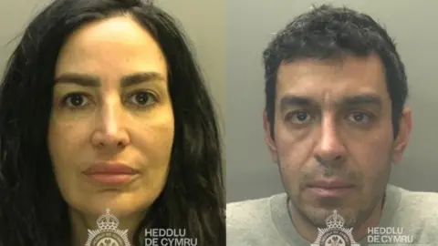 South Wales Police Police custody images of Maryam Delavary (left) who was involved in helping her nephew Alireza Askari cover up the murder.
