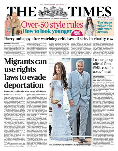 The headline on the front page of the Times reads: “Migrants can use rights to evade deportation”