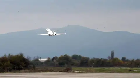 BBC A plane leaves Ohrid Airport