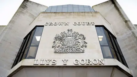 The stone frontage of Swansea Crown Court