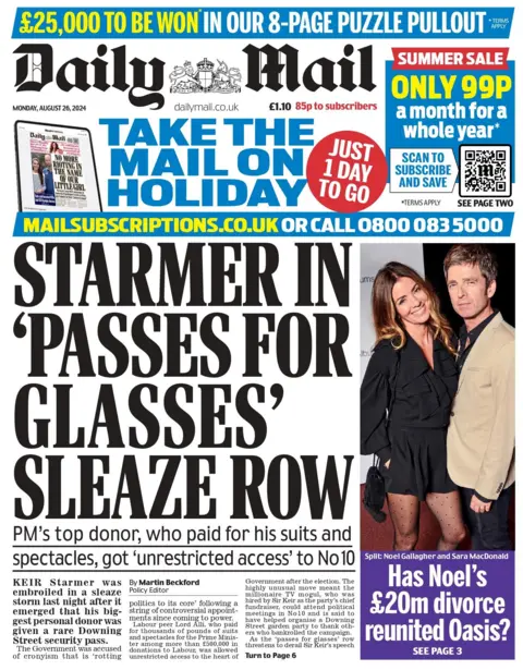 The Daily Mail claims Prime Minister Keir Starmer was 