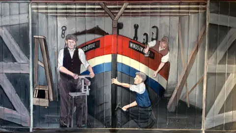 Richard Howitt ‘Emery family at work - Sheringham Old Boathouse’ by Colin Seal, portraying (left to right) Reg, Harold and Chris Emery as the boathouse in Sheringham, Norfolk looked in the 1940s/50s. 
