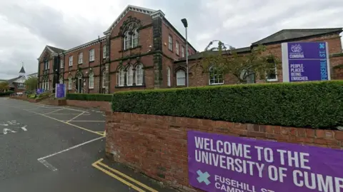 A Google Street View screenshot of one of the University of Cumbria buildings at the Fusehill Street campus.