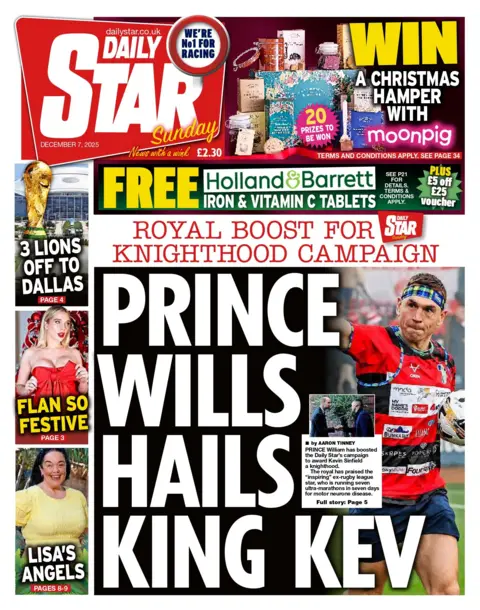 Prince Wills hails King Kev," reads the headline on the front page of the Daily Star.