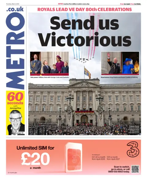  "Awe & Peace, in reference to the 80th anniversary celebrations of VE Day. The photo features Buckingham Palace with the Red Arrows flying above it.